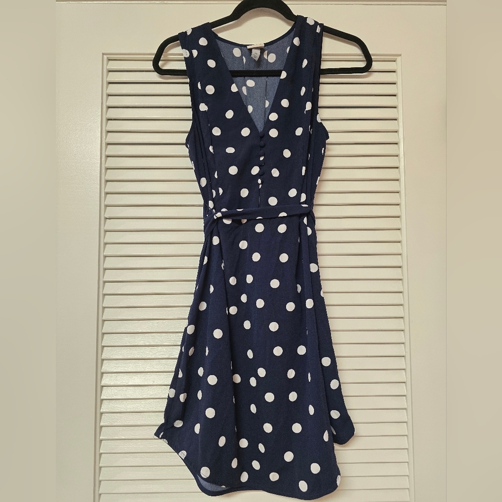 A New Day - Navy & White Polka-Dot Sleeveless Dress With Waist Tie